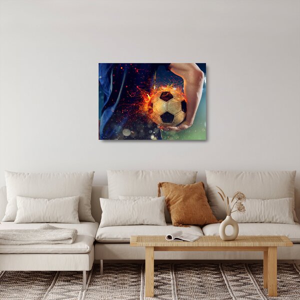 Staklena slika - Nogometna žoga v ognju (70x50 cm)