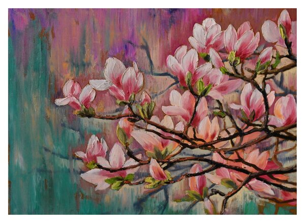 Staklena slika - Oljna slika, Cvetoča sakura (70x50 cm)