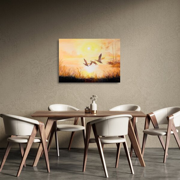 Staklena slika - Žerjavi ob sončnem zahodu (70x50 cm)