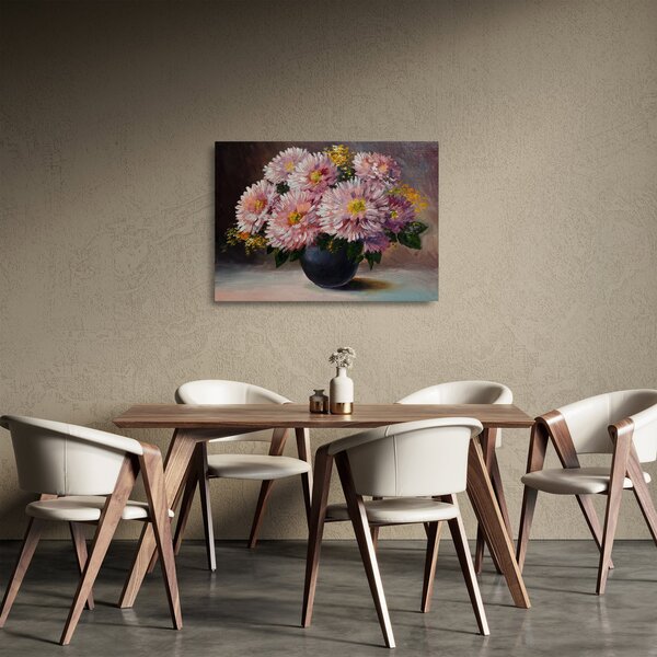 Staklena slika - Oljna slika, Rože v vazi (70x50 cm)