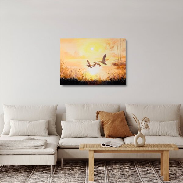 Staklena slika - Žerjavi ob sončnem zahodu (70x50 cm)