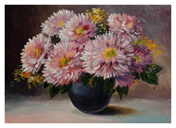Staklena slika - Oljna slika, Rože v vazi (70x50 cm)
