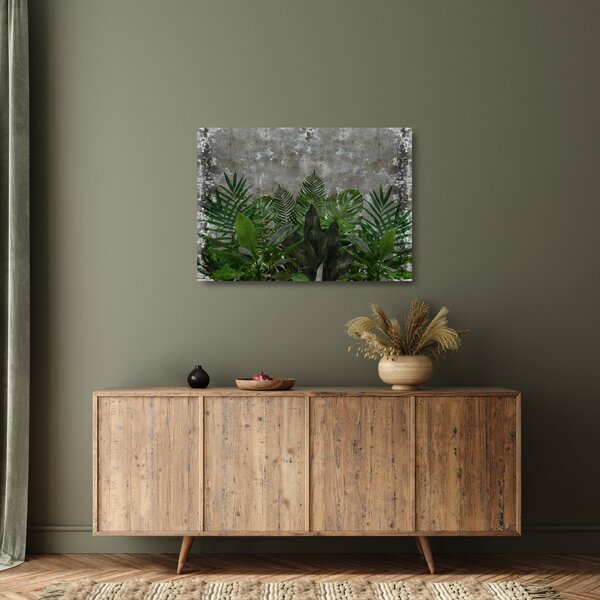 Staklena slika - Betonski zid z rastlinami (70x50 cm)