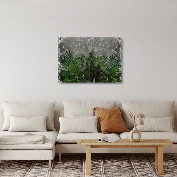 Staklena slika - Betonski zid z rastlinami (70x50 cm)