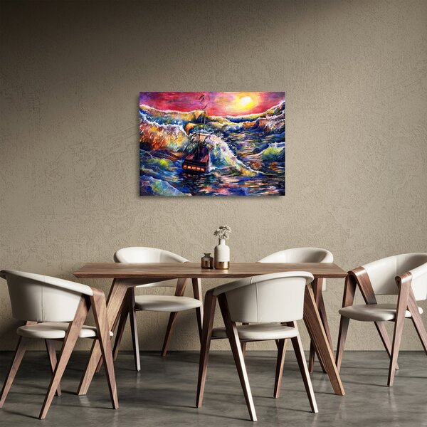 Staklena slika - Ladja na oceanskih valovih, akvarel (70x50 cm)