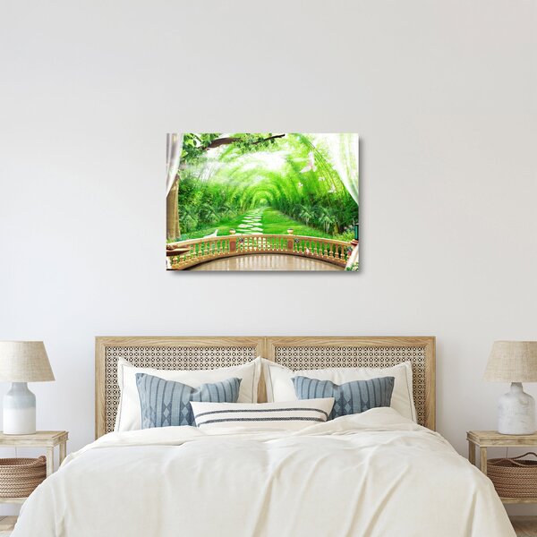 Staklena slika - Pogled na tropski vrt (70x50 cm)