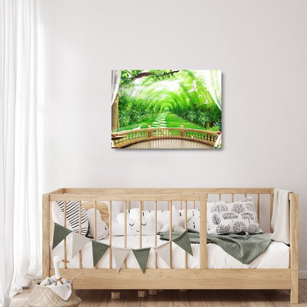 Staklena slika - Pogled na tropski vrt (70x50 cm)
