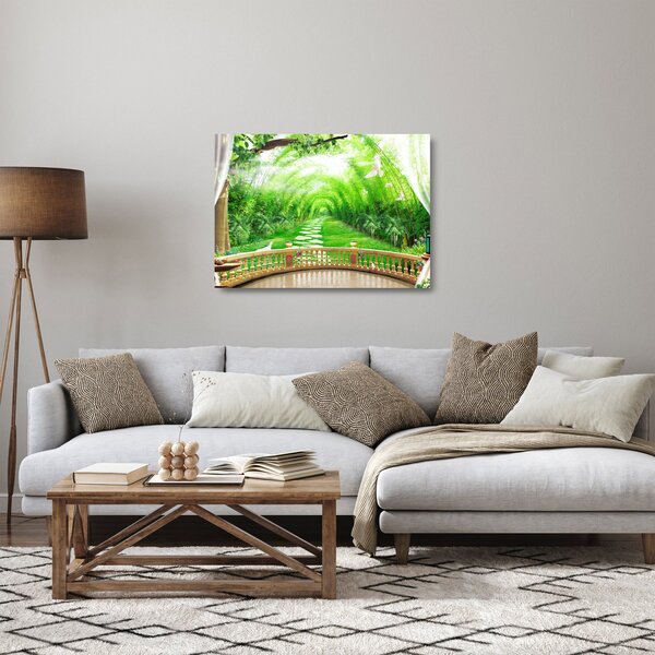 Staklena slika - Pogled na tropski vrt (70x50 cm)