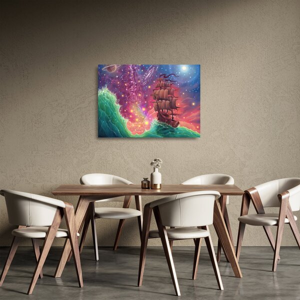 Staklena slika - Ladja z vesoljskim nebom (70x50 cm)