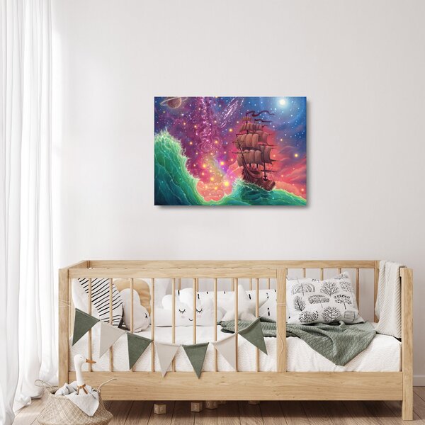Staklena slika - Ladja z vesoljskim nebom (70x50 cm)