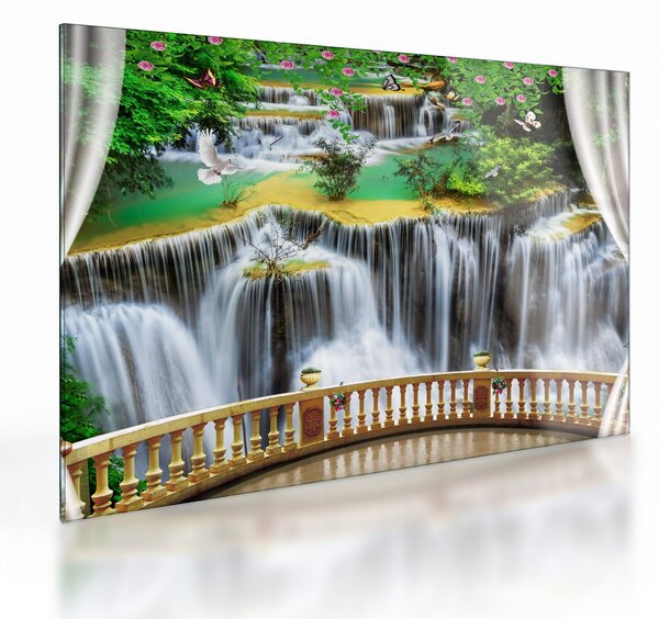 Staklena slika - Pogled na čarobne slapove (70x50 cm)