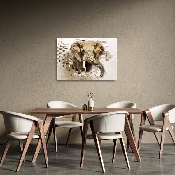 Staklena slika - Slon prebija zid (70x50 cm)