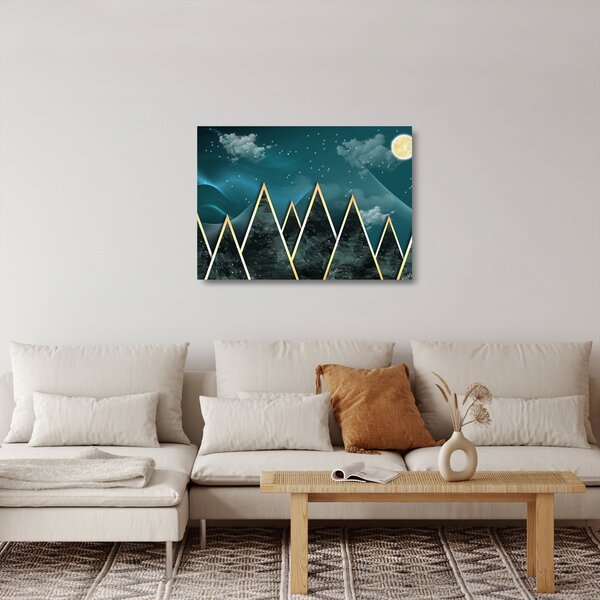 Staklena slika - Polna luna nad zlatimi gorami (70x50 cm)