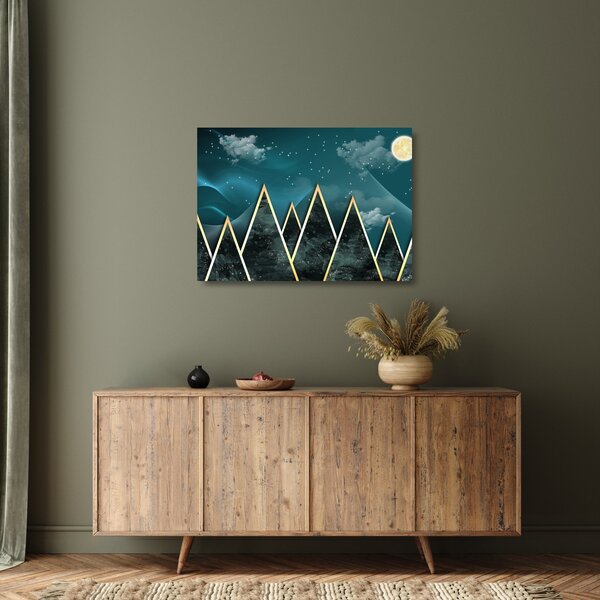 Staklena slika - Polna luna nad zlatimi gorami (70x50 cm)