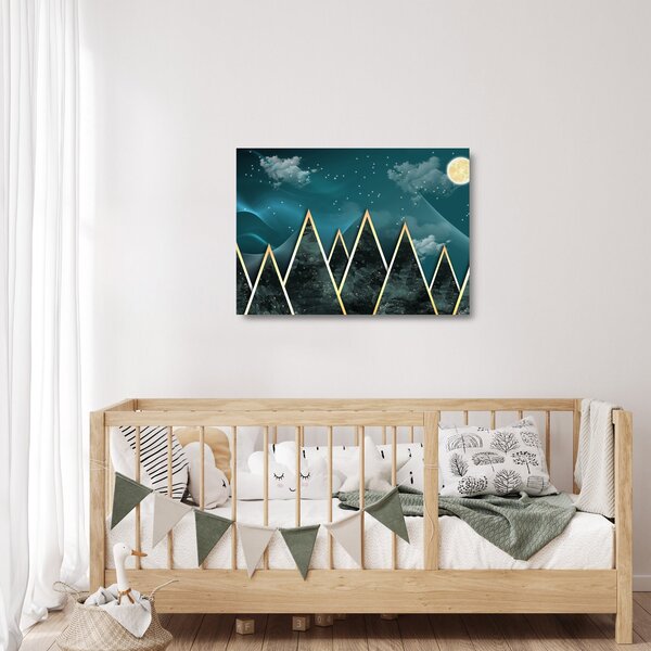 Staklena slika - Polna luna nad zlatimi gorami (70x50 cm)