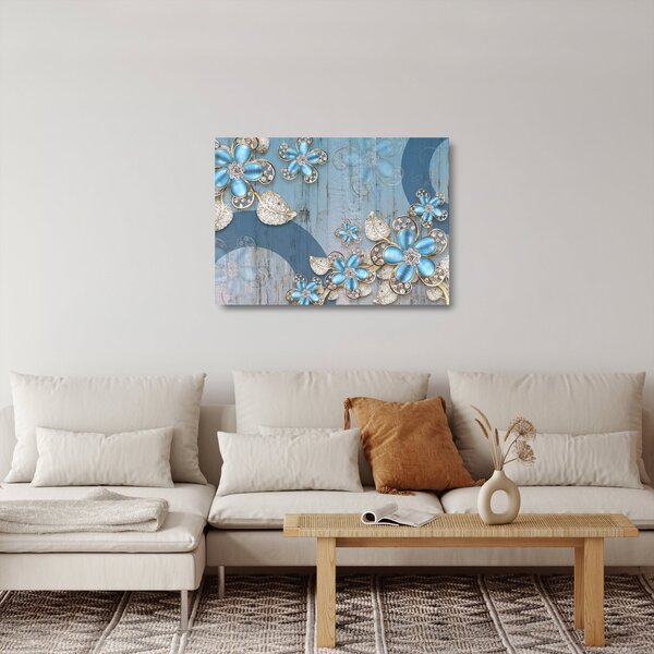 Staklena slika - Modre rože (70x50 cm)