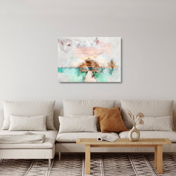 Staklena slika - Maldivi, lesen pomol (70x50 cm)