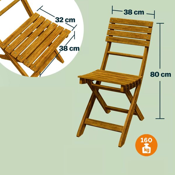 Vrtni set od 3 dijela CASARIA® od akacije - sklopivi stol + 2 stolice