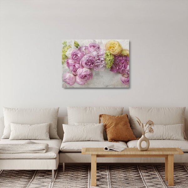 Staklena slika - Rože na steni v pastelnih barvah (70x50 cm)