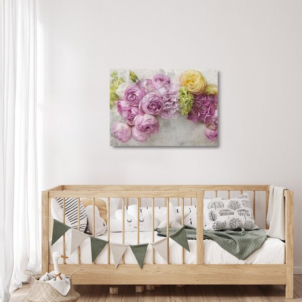 Staklena slika - Rože na steni v pastelnih barvah (70x50 cm)