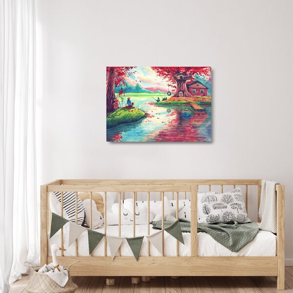 Staklena slika - Akvarel, Zaliv v gorski vasi (70x50 cm)