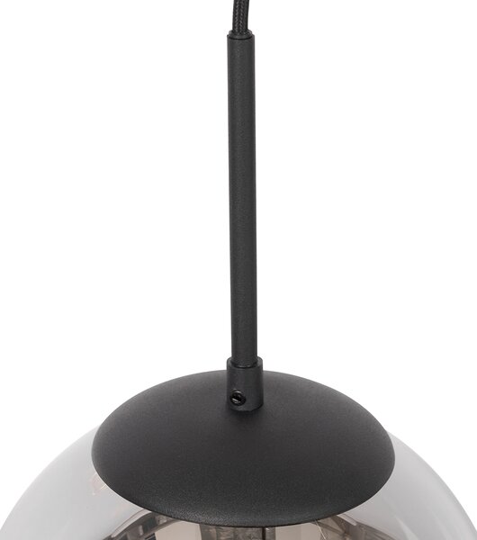 Art Deco viseća svjetiljka crna s dimnim staklom uklj. 1-fazni adapter za tračnicu - Slimline Flore