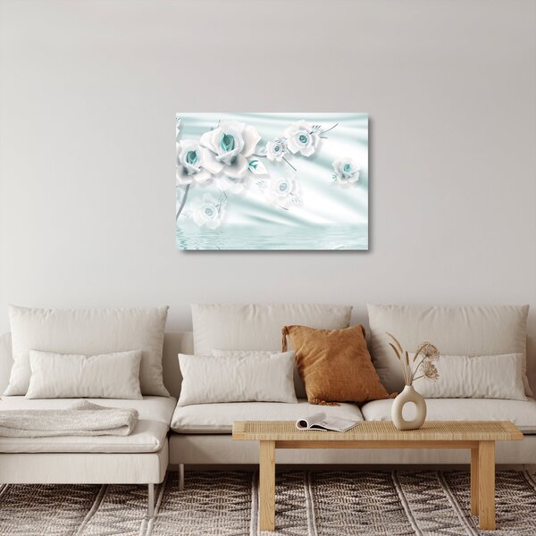 Staklena slika - Turkizni cvetovi vrtnic (70x50 cm)