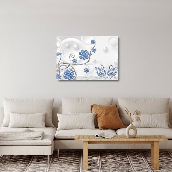 Staklena slika - Modri ​​labodi (70x50 cm)