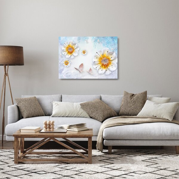 Staklena slika - Kompozicija z rožami in metulji (70x50 cm)