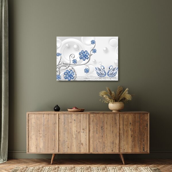Staklena slika - Modri ​​labodi (70x50 cm)