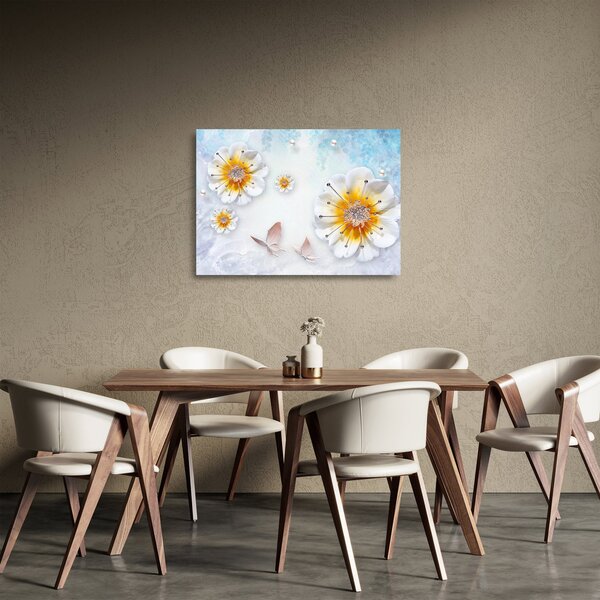 Staklena slika - Kompozicija z rožami in metulji (70x50 cm)