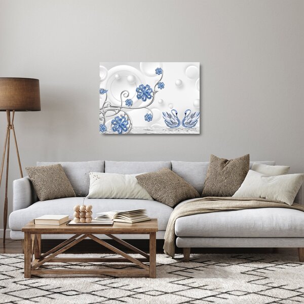 Staklena slika - Modri ​​labodi (70x50 cm)