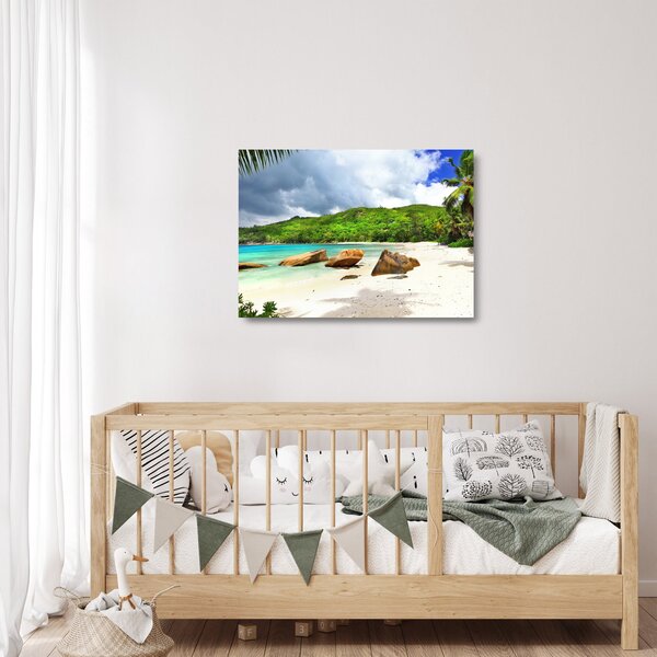 Staklena slika - Sejšeli, plaža Takamaka (70x50 cm)