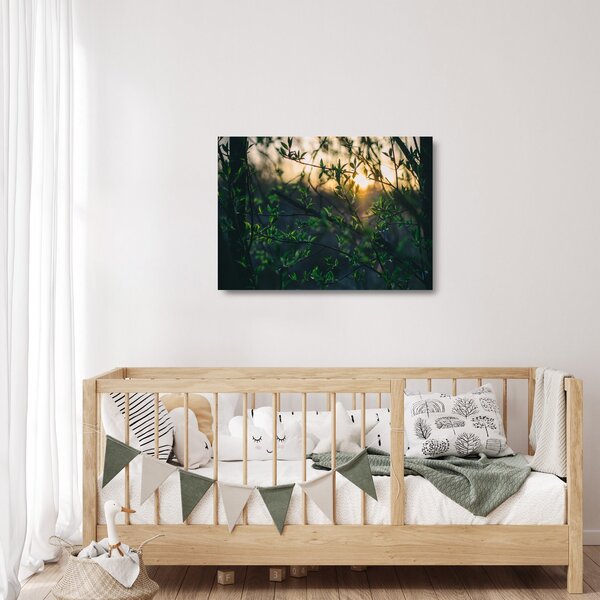 Staklena slika sunca koje sja kroz grančice drveća (70x50 cm)