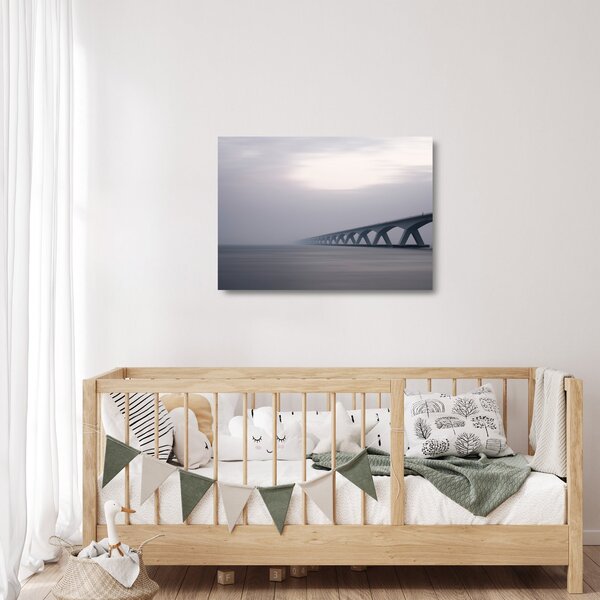 Staklena slika mosta u magli (70x50 cm)