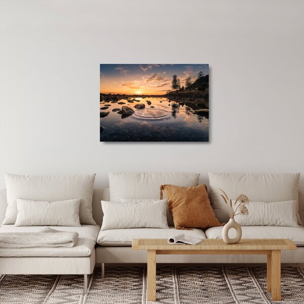 Staklena slika - Zalazak sunca uz jezero (70x50 cm)
