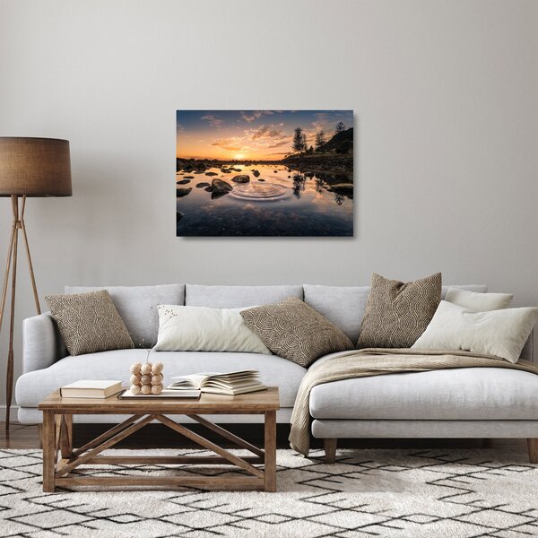 Staklena slika - Zalazak sunca uz jezero (70x50 cm)