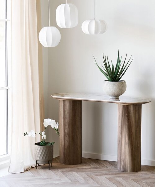 Bež/u prirodnoj boji pomoćni stol s pločom stola u mramornom dekoru 40x120 cm Athens – House Nordic