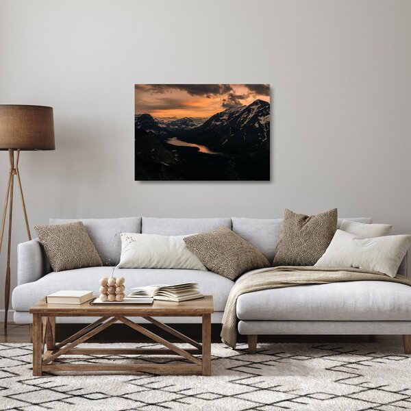 Staklena slika jezera između planina (70x50 cm)