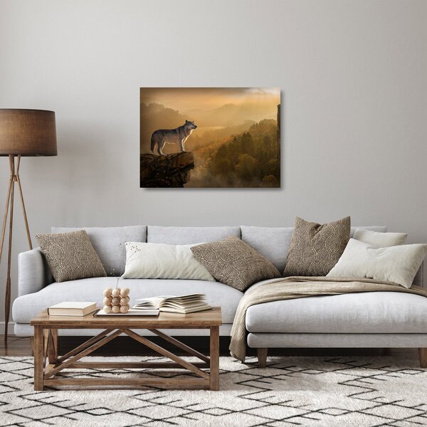 Staklena slika vuka na stijeni (70x50 cm)