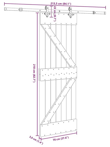 Klizna vrata NARVIK Prirodna i crna 70 x 210 cm (213 5 cm) - 70 x 210 cm (213 5 cm) Trokutasti