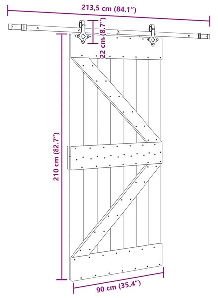 Klizna vrata NARVIK Prirodna i crna 90 x 210 cm (213 5 cm) - 90 x 210 cm (213 5 cm) Trokutasti