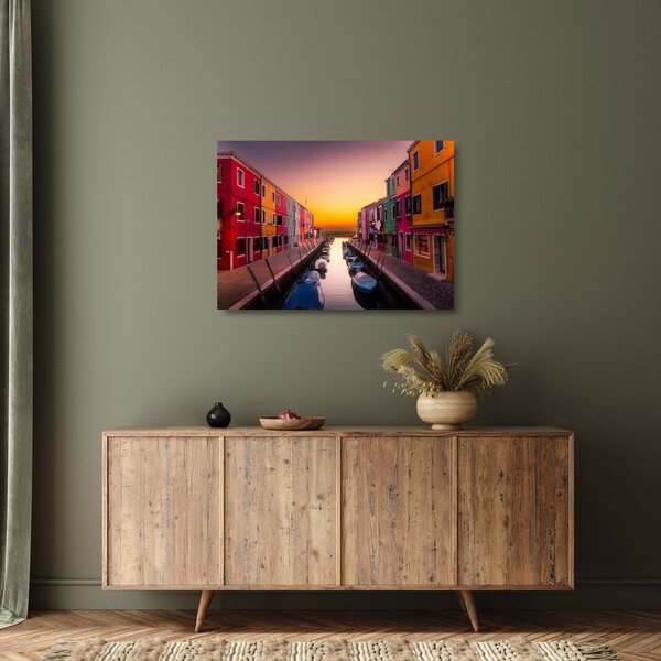 Staklena slika - Zalazak sunca, otok Burano, Venecija, Italija (70x50 cm)