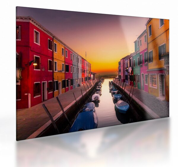 Staklena slika - Zalazak sunca, otok Burano, Venecija, Italija (70x50 cm)