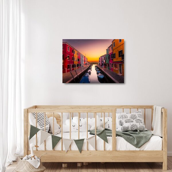 Staklena slika - Zalazak sunca, otok Burano, Venecija, Italija (70x50 cm)