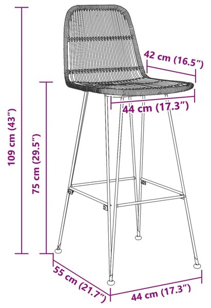 Barska stolica 2 kom. Prirodna 44 x 55 x 109 cm Ratan i Čelik - Prirodna