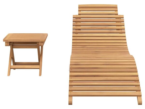 Ležaljka 2 kom. Čvrsto teak drvo Smeđa - 1x sunčalište + stol 185 5 x 55 x 58 5 cm