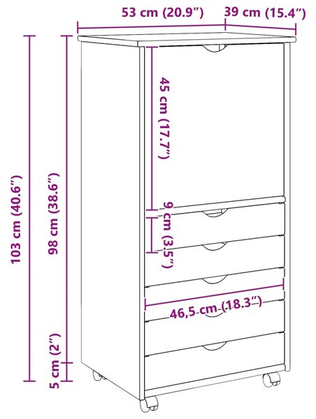 Mobilni ormar 53 x 39 x 103 cm Čvrsto borovo drvo Smeđa - Smeđa