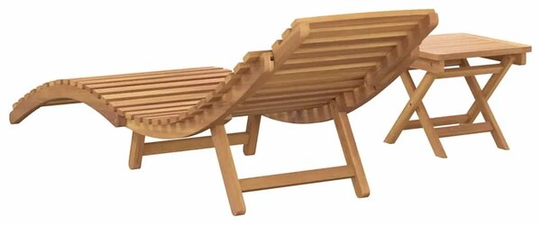 Ležaljka 2 kom. Čvrsto teak drvo Smeđa - 1x sunčalište + stol 185 5 x 55 x 58 5 cm