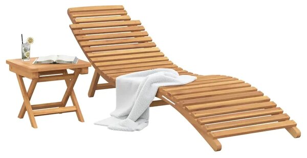 Ležaljka 2 kom. Čvrsto teak drvo Smeđa - 1x sunčalište + stol 185 5 x 55 x 58 5 cm